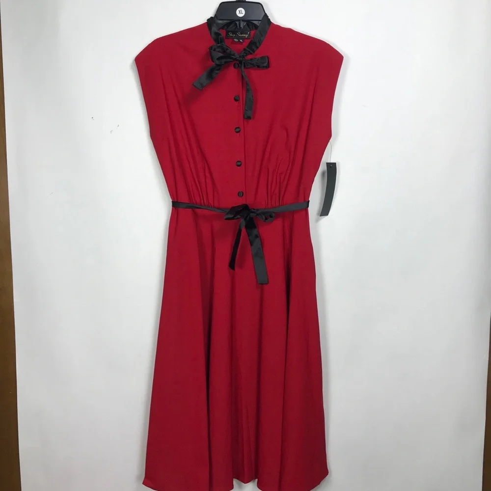 Cute Stop Staring Red Swing Dress with Tie NWT - Picture 2 of 6